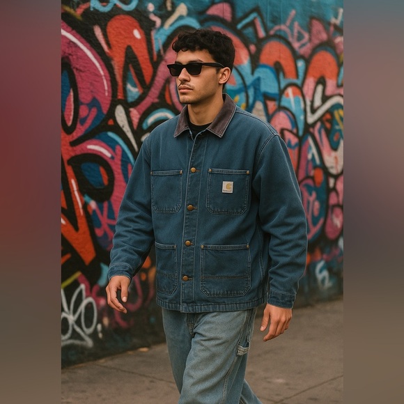 Vintage 90s Carhartt Distressed Blanket Lined Chore Barn Jacket 44 R - Picture 1 of 16